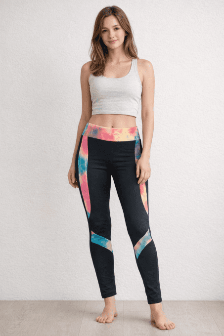 Legging noir à empiècements tie-dye, taille haute, 6 coloris