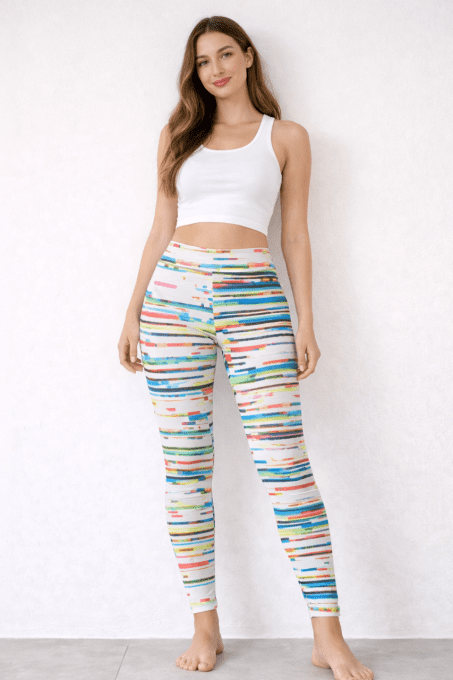 Legging taille haute imprimé multicolore graphique – taille unique