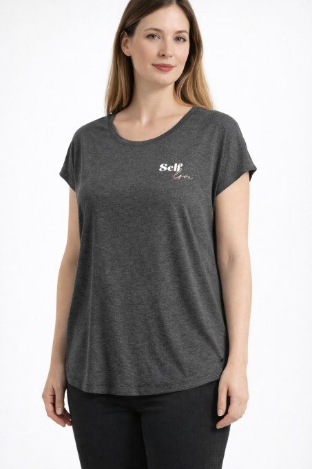 T-shirt gris chiné Energetics taille 38 avec imprimé poitrine Self love