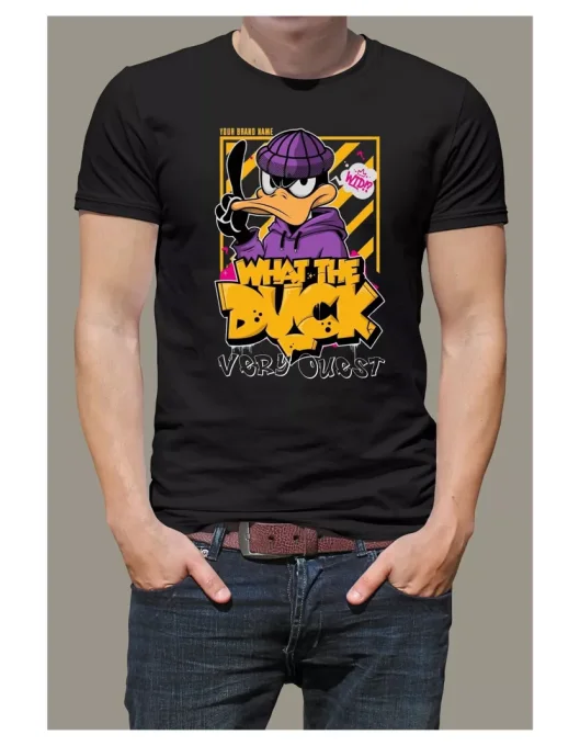 T-shirt noir “What The Duck” Very Ouest – graphisme pop urbain