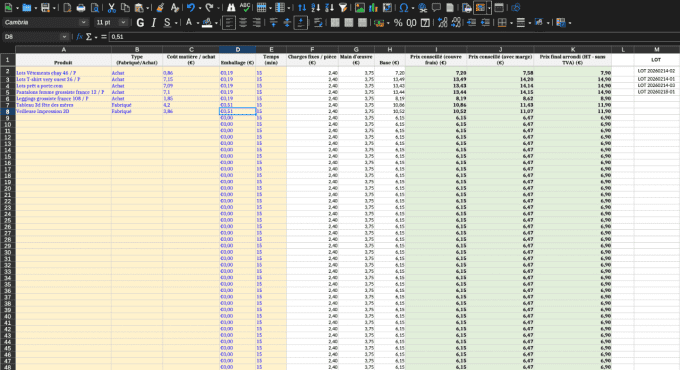 Pack Auto-Entrepreneur : Tarification + Stock & Ventes (XLSX)