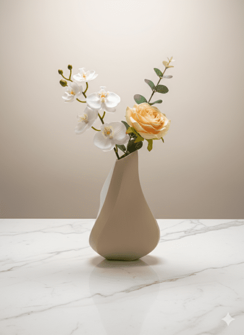 Vase déco torsadé beige 18 cm — impression 3D, style minimaliste